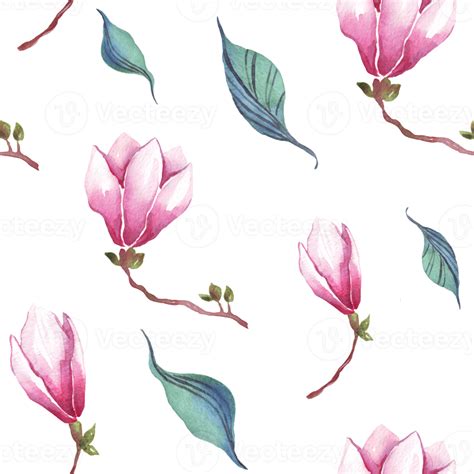 Free Watercolor Magnolia Seamless Pattern Png With