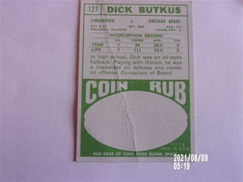 Topps Dick Butkus Nfl Chicago Bears Hof Football Card