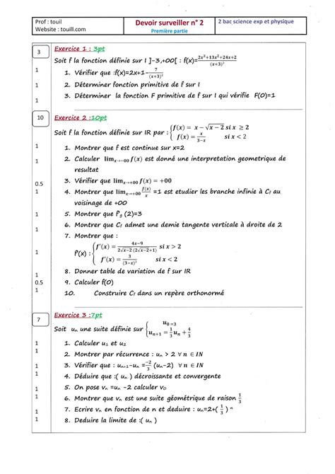 Mathématiques 2ème Bac Sciences Physiques Biof Devoir Math