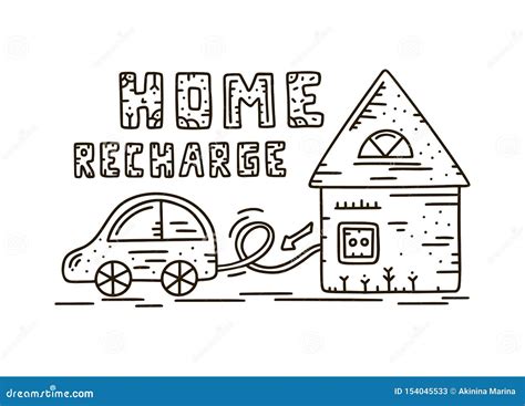 Electric Car Doodle Stock Vector Illustration Of Monochrome