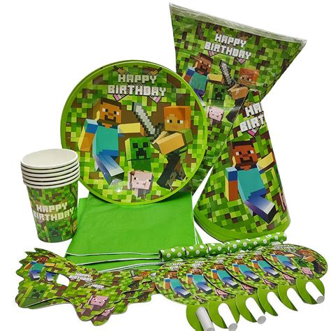 37 Pieces Minecraft Party Packs Disposable Tableware Sets Party Supplies Party Time Dubai