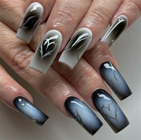 Nails Design Bluenails Greynails Hearts Longnails Retro Nails