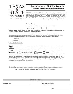 Fillable Online Gato Docs Its Txstate Permission To Pick Up Records Fax