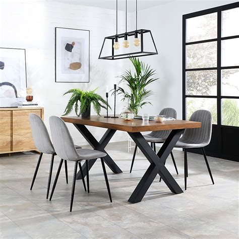 Franklin Industrial Dining Table And 4 Brooklyn Chairs Dark Oak Veneer