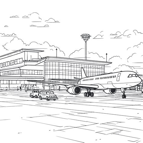 Plane Parked At An Airport Coloring Page Outline Sketch Drawing Vector