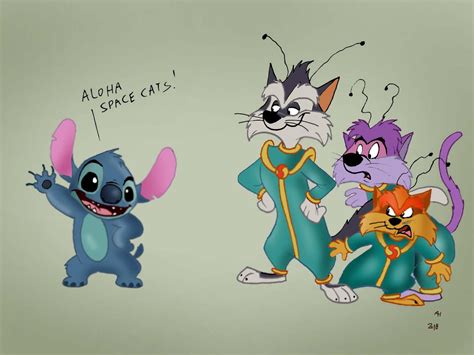 Space Cats Meet Stitch By Anthonydisneyartist On Deviantart