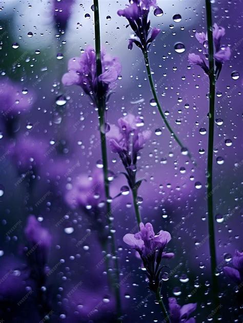 Premium Photo Purple Flowers In The Rain The Rain Drops On The Glass