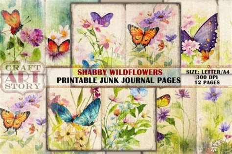 Shabby Wildflowers Junk Journal Pages Graphic By Craftartstory