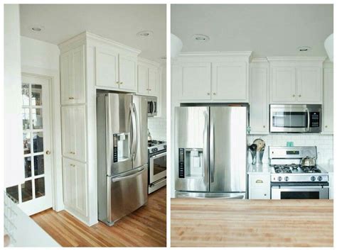 Fridge Next To Stove With Small Cabinet For Pans Between And Shallow