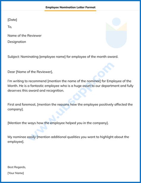 Employee Nomination Letter Format Sample Example And Write A Nomination Letter