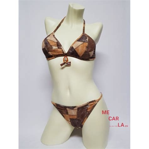 Bikini De Tri Ngulo Tipo Antelina Estampado Con Fantas A De Pespunt