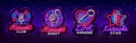 Karaoke Set Of Neon Signs Collection Is A Light Logo A Symbol A