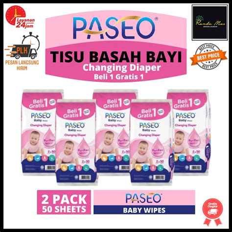 Jual Tissue Paseo Baby Wipes Tisu Basah Bayi Beli 1 Gratis 1 Isi 50