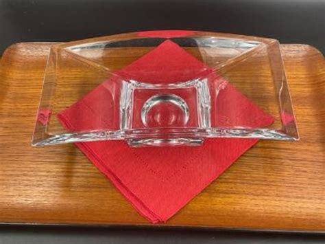 Nambe Crystal Bowl Rectangular Shape Planar Pattern Beautiful Heavy