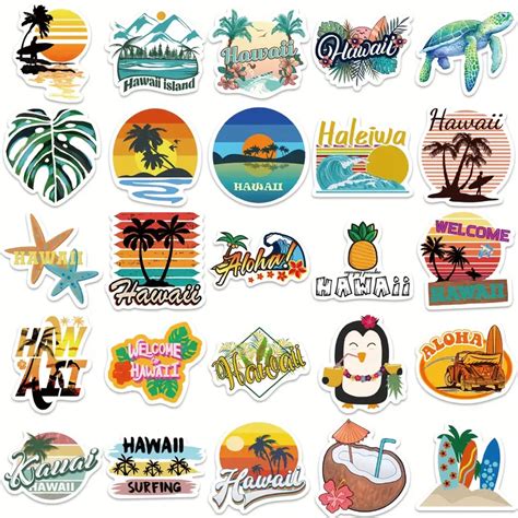 Hawaiian Landscape Theme Stickers Waterproof Vinyl Decals Temu