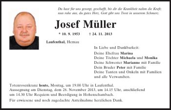 Traueranzeigen Von Laufenthal Josef M Ller Mittelbayerische Trauer