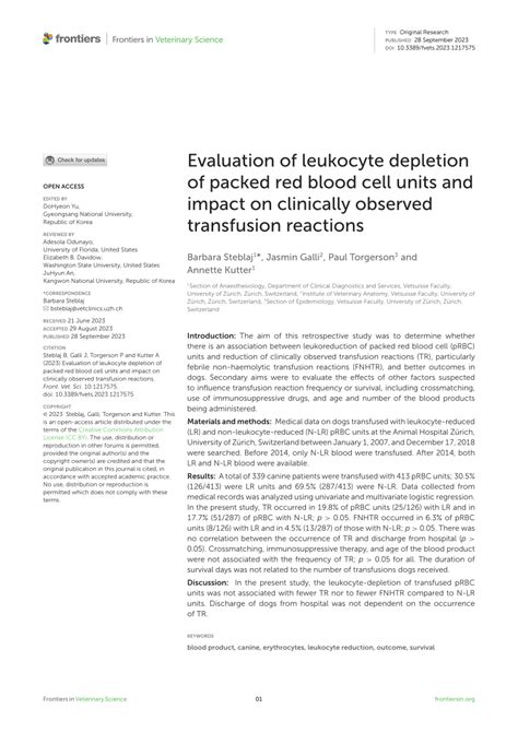 Pdf Evaluation Of Leukocyte Depletion Of Packed Red Blood Cell Units