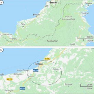 Map showing the location of (a) Bintulu Division in Sarawak and (b ...