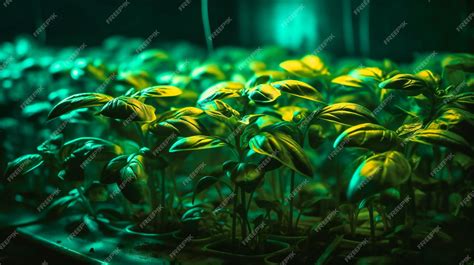 Premium AI Image | Growing plants in indoor greenhouse with led lights