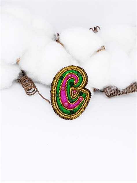 Monogram Brooch C Initial Brooch Embroidered Brooch Etsy