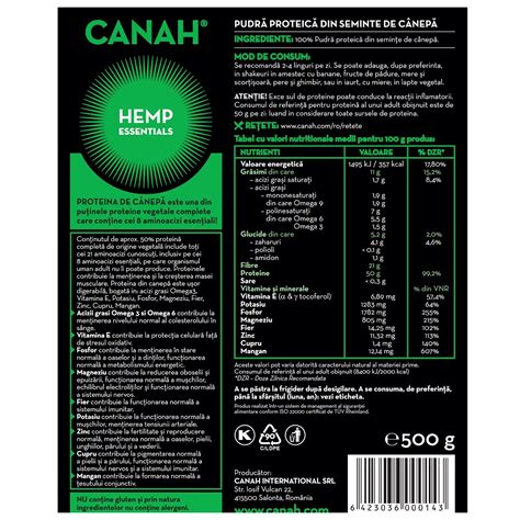 Pudra Proteica De Canepa Eco 500 G Canah Farmacia Tei Online