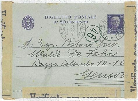 ITALIA REGNO Storia Postale INTERO POSTALE BIGLIETTO Postale