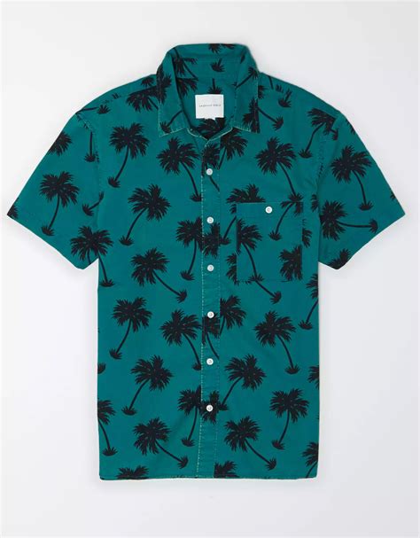 Ae Tropical Print Short Sleeve Button Up Shirt Mens Outfitters