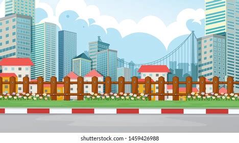 City Street View Scene Illustration Stock Vector (Royalty Free ...