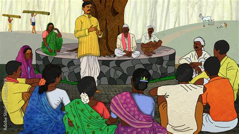 Meeting In An Indian Village It Is A Typical Indian Village Leader Is