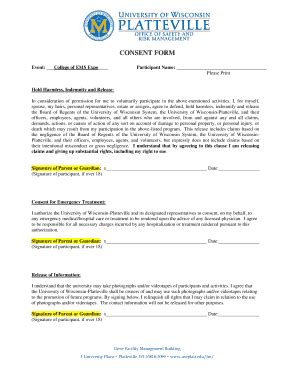 Fillable Online CONSENT FORM University Of Wisconsin Platteville Fax