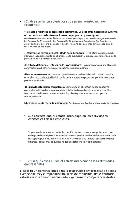 Ta1 Derecho ¿cuáles Son Las Características Que Posee Nuestro Régimen Económico El Estado