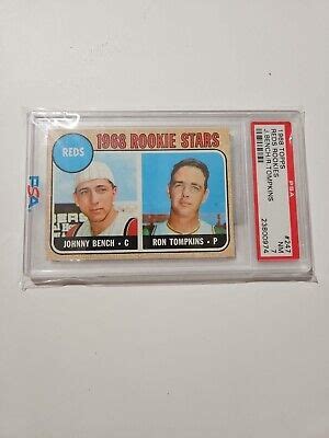 1968 Topps Reds Rookies JOHNNY BENCH RON TOMPKINS HOF RC 247 PSA 7 NM