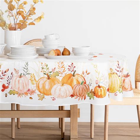 Fall Tablecloth Thanksgiving Pumpkin Leaves Autumn Orange Blue Leaf