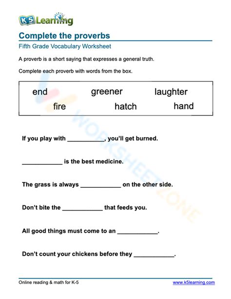 Complete The Proverbs Worksheet Zone