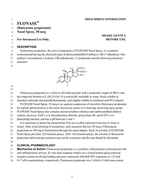 Flonase 3 Fluticasone Propionate 4 Nasal Spray 50 Mcg 5 Shake Gently 6 For Intranasal Use