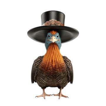 Happy Thanksgiving Happy Turkey In Pilgrim Hat Standing On The Pumpkin