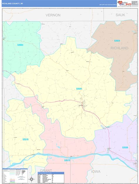 Richland County, WI Wall Map Color Cast Style by MarketMAPS