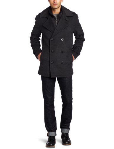 Marc New York By Andrew Marc Mens Holbrook Wool Herringbone Peacoat