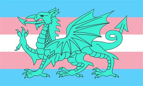 Trans Flag With The Welsh Dragon But I Inverted Its Colours Because It