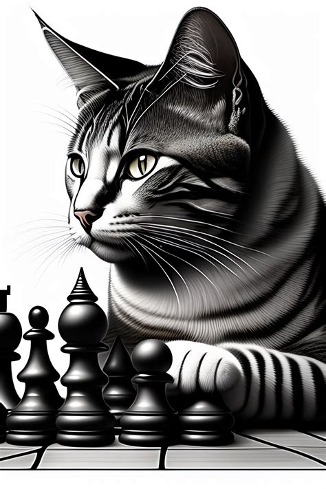 Lexica Cat Playing Chess Pencil Drawing Line Art Basic