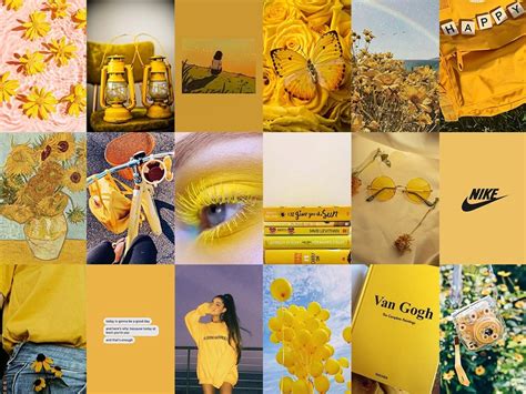 Yellow Wall Collage Kit Digital Download 105pcs Yellow Etsy