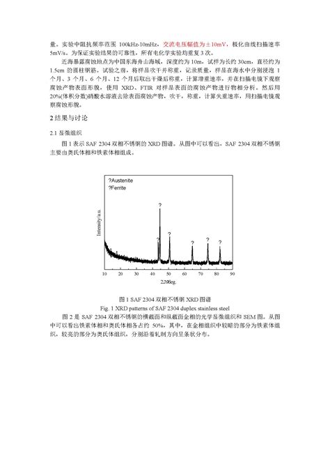 Saf 2304 双相不锈钢电化学性能及其近海腐蚀行为