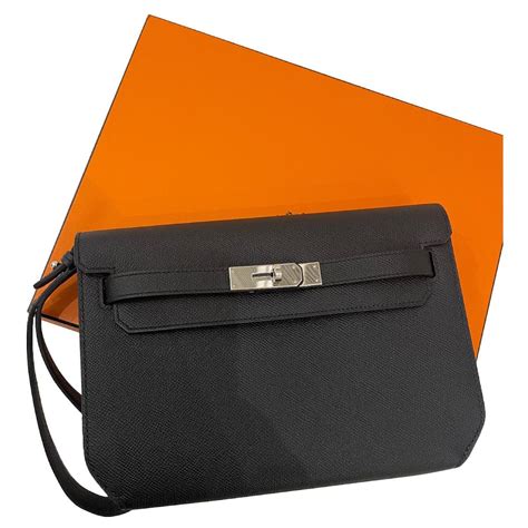 Hermès Kelly Depeches Leather Clutch Bag Black ref 503636 Joli Closet