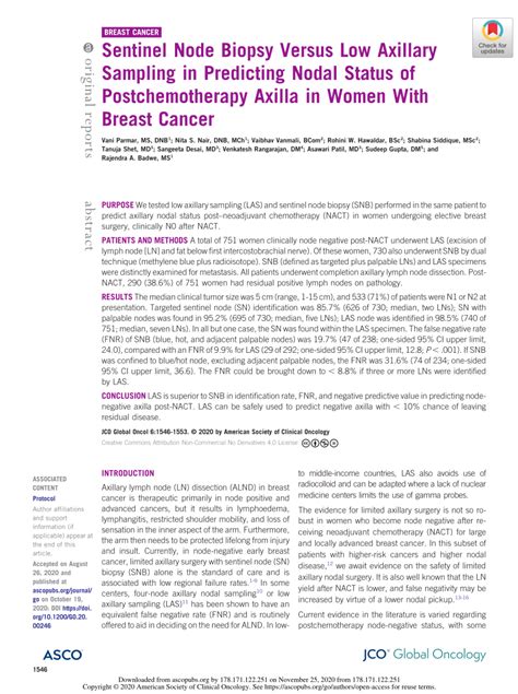 Pdf Sentinel Node Biopsy Versus Low Axillary Sampling In Predicting