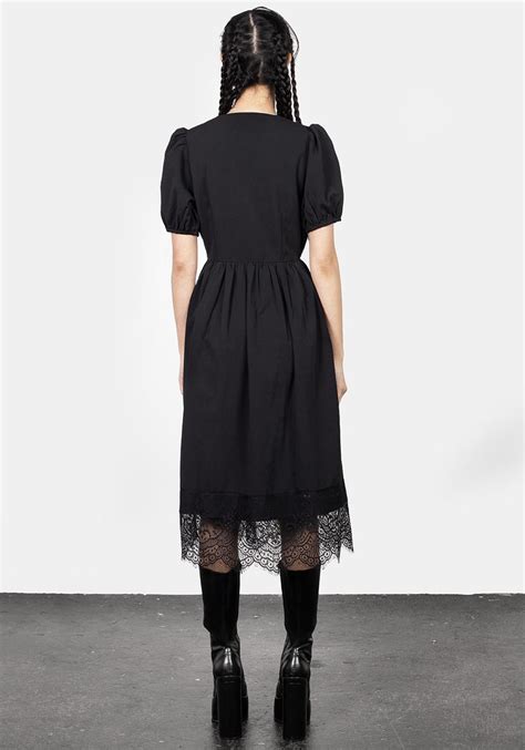 Mortuary Lace Button Up Midi Dress Disturbia