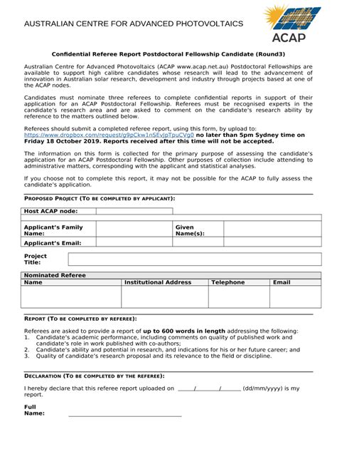 Monash University Research Fellowship 2003 Referees Report Doc Template