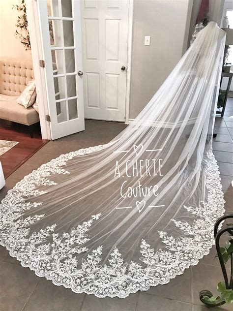 Made to Order Wide Floral Scroll Lace Royal Veil | Shop A.Cherie