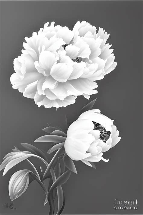 Black and White Peony Painting · Creative Fabrica