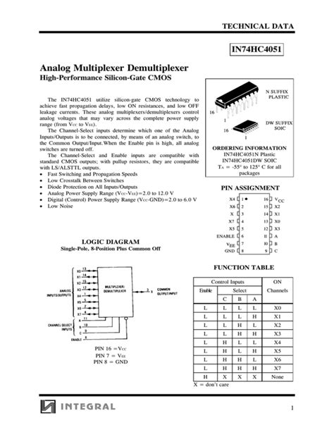 IN74HC4051 Analog Multiplexer Demultiplexer