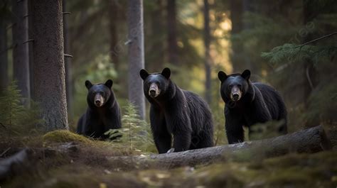 Three Black Bears In A Forest Background, Picture Of Bears In The Woods ...